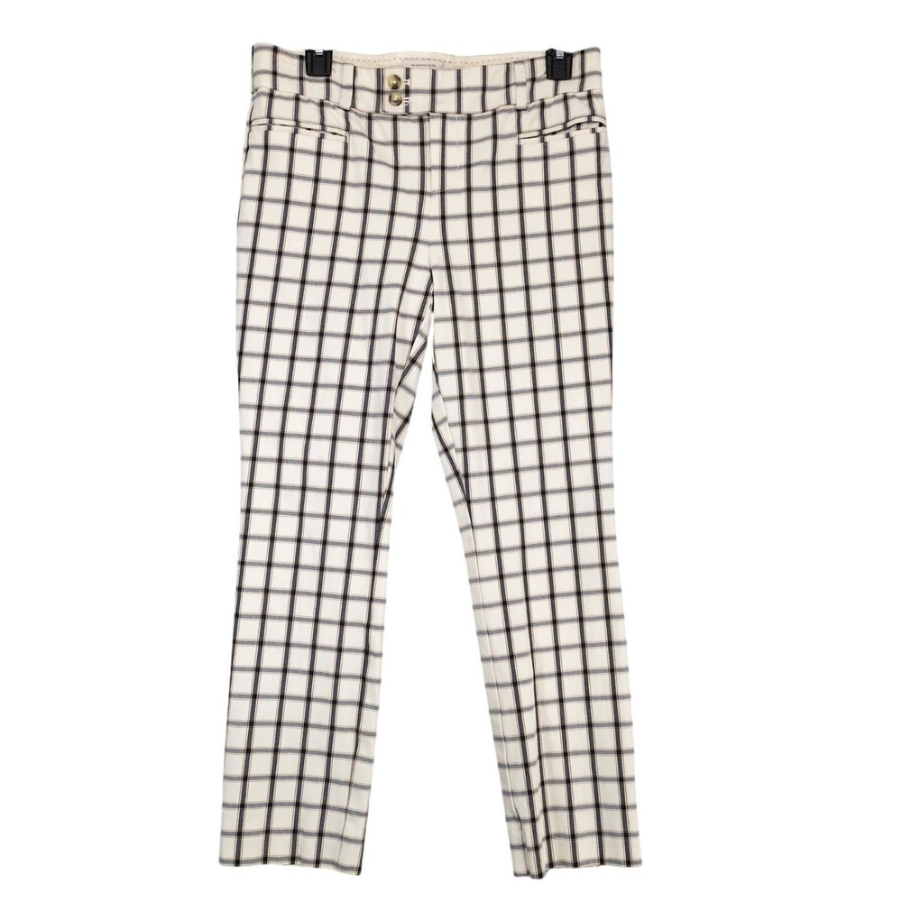 Anthropologie Essential Slim Cream Plaid Ankle Pants Womens 8 31x26" Academia